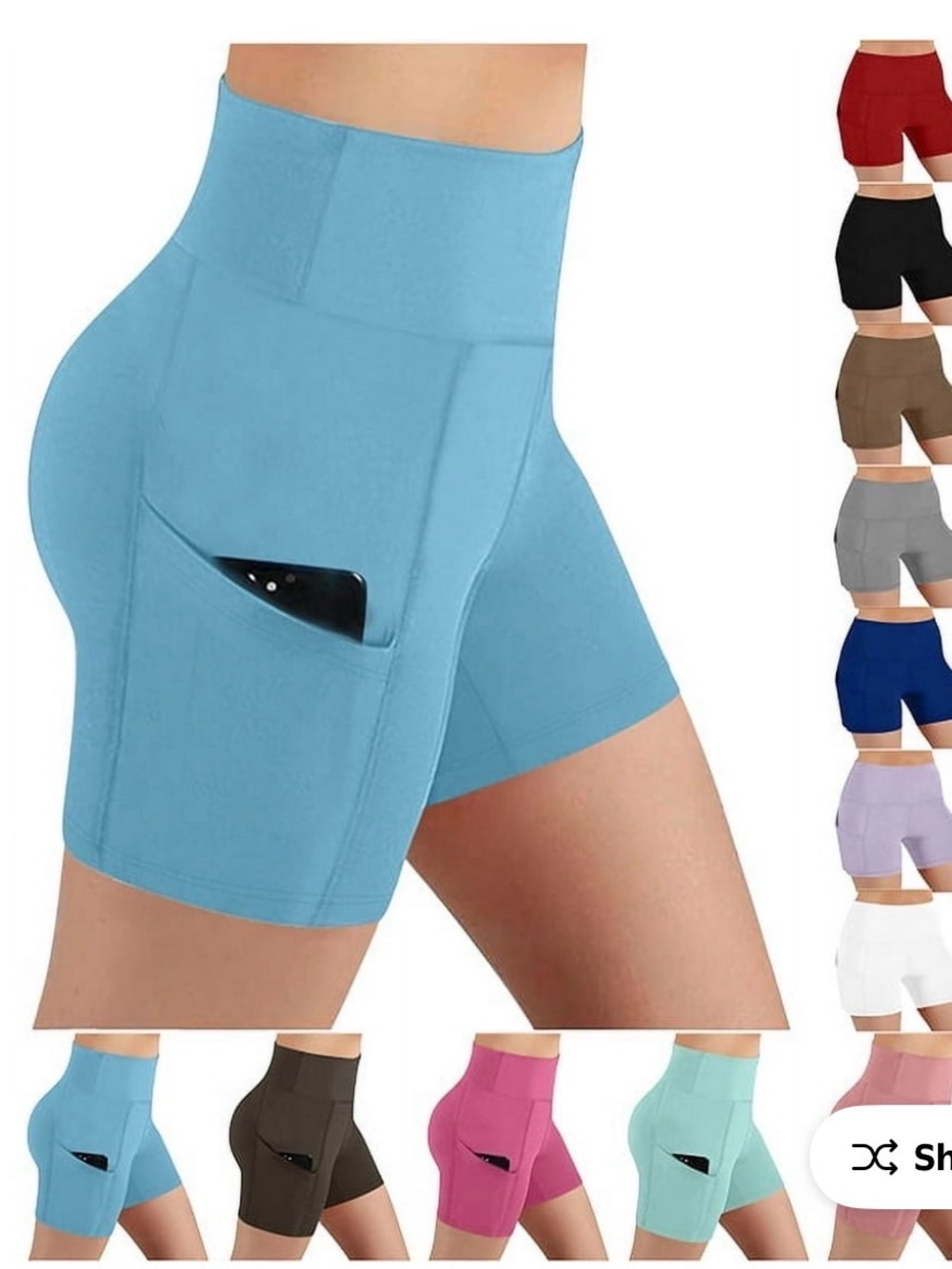 High-Waist Light Blue Women’s Active Shorts with Side Pocket
